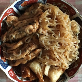 ごま生麩、ちくわ、しらたきの揚げ煮